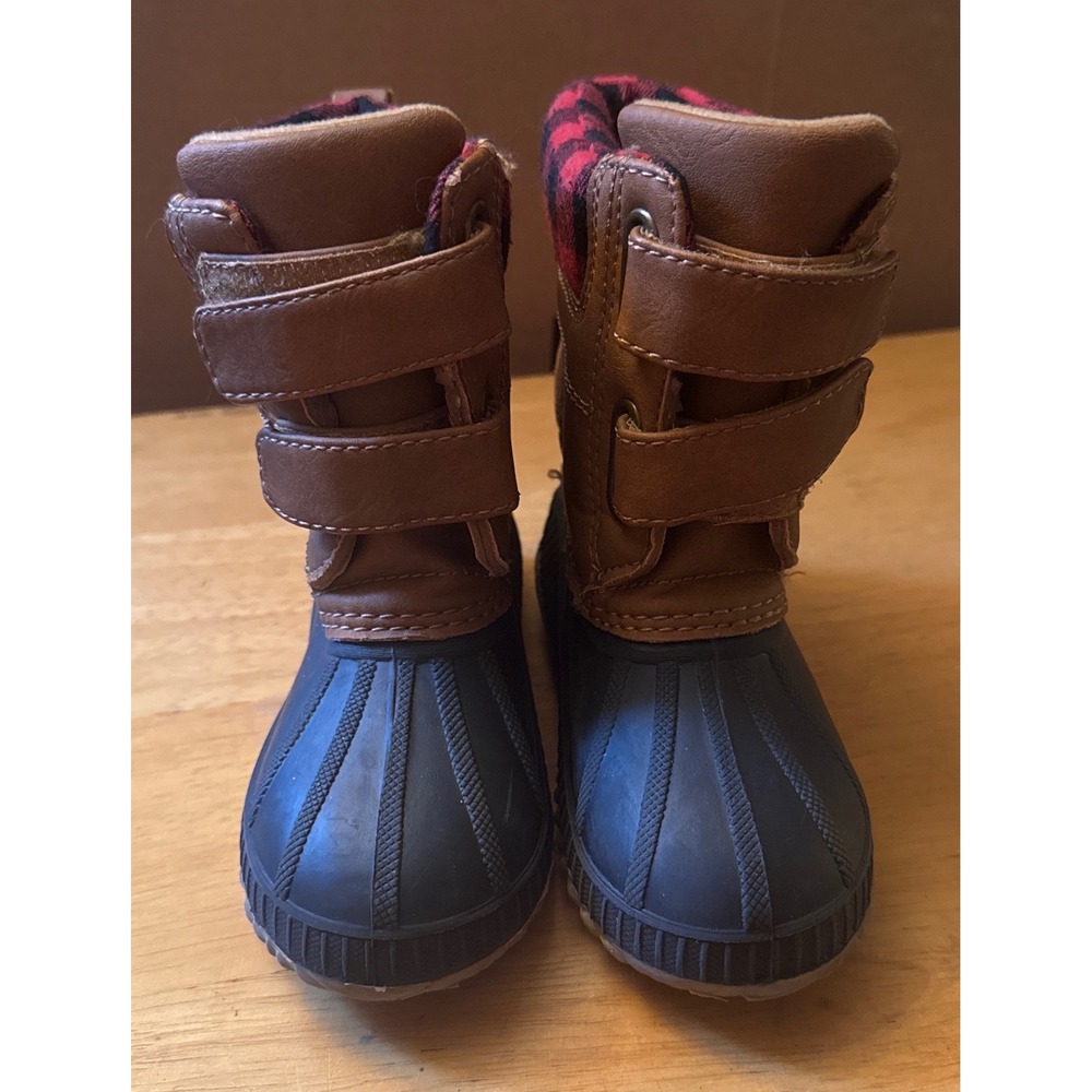 Gap Kids Duck Boots 3M Thinsulate 200 g Plaid Trim Hook Loop Toddler Sz 9 / 10 - Picture 2 of 13